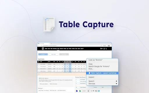 Table Capture: Ekspor Tabel HTML ke Excel & Google Sheets - Screenshot 1